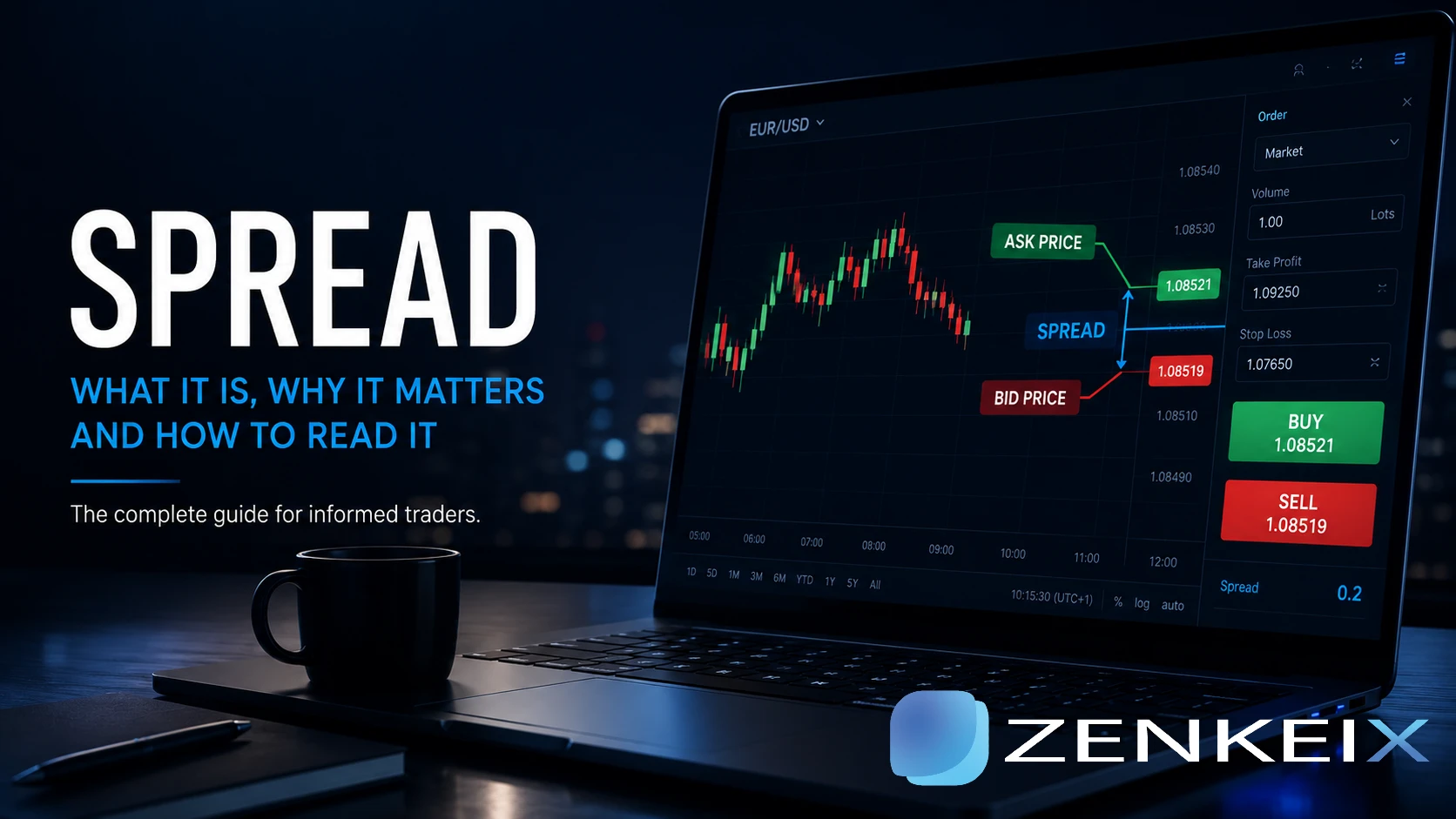Spread in trading with Bid, Ask, and the real execution cost shown on a trading interface